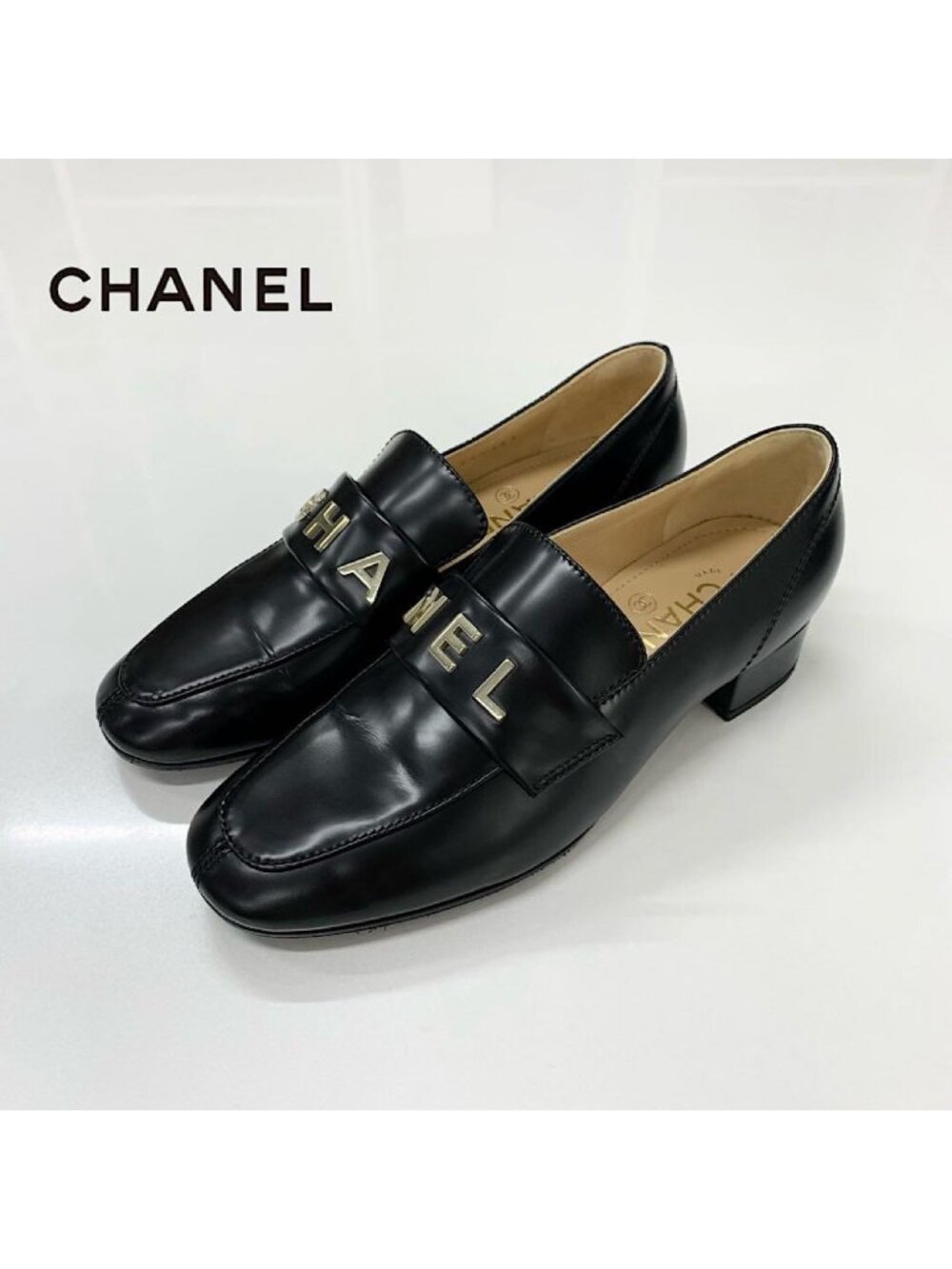 Chanel Leather CC Logo Loafers Black